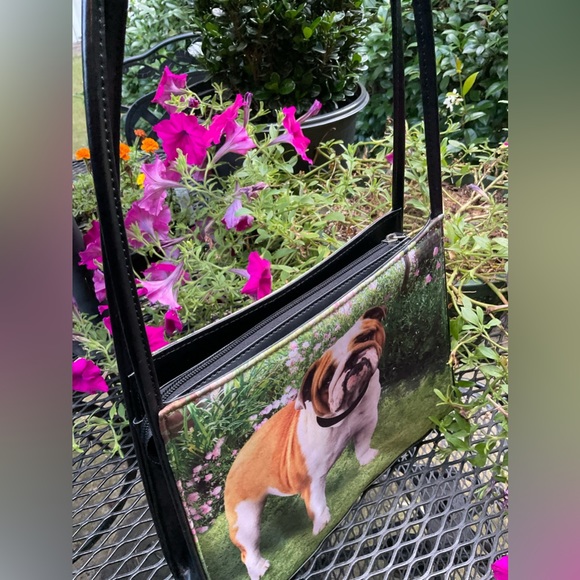 Adorable Bulldog Rhinestone Bling Collar Double Handle Silver Hardware Bag! - Picture 5 of 16